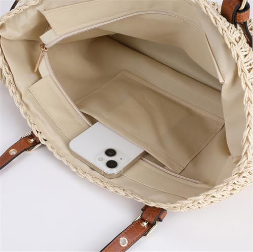 Bolso de hombro tejido de paja con tachas para mujer miniatura 2