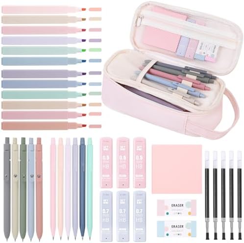 SKYDUE Cute School Supplies 38 PCS, Pencil Case with 12 Pastel Hi...