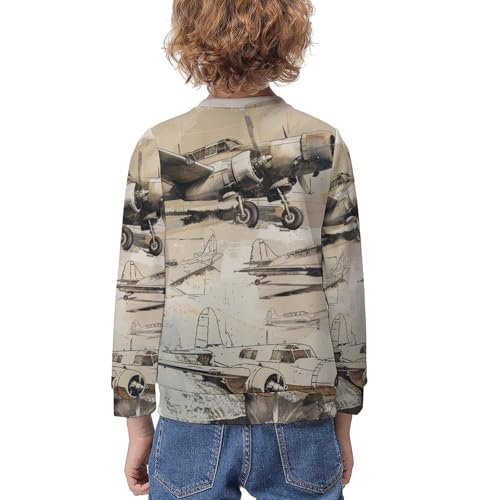 Retro Old Airplanes DrawingChildren's Casual Pullover Sweatshirt Loose Fit6-7Y2