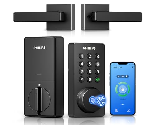 Philips WiFi Deadbolt Smart Lock with Handle, APP/Voice/Fingerprint/Passcode/Key Unlock, Smart