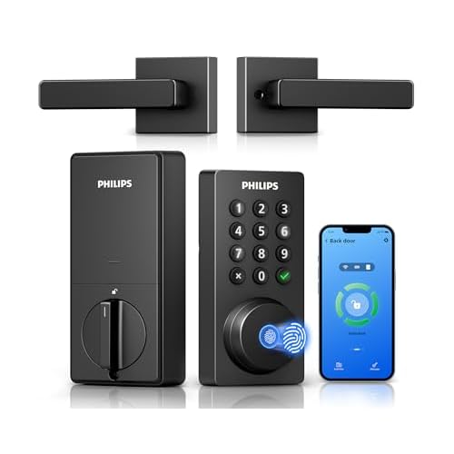 Philips WiFi Deadbolt Smart Lock with Handle, APP/Voice/Fingerprint/Passcode/Key Unlock, Smart Locks for Front Door with Handle Set, Backlit Keypad De