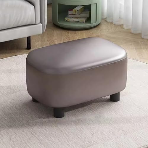 Petit escabeau gris en cuir élégant pour entrée et salon chic