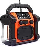 Jobsite Radio Bluetooth Speaker, 8000mAH Battery, IPX 66 Waterproof, Cell Phone Charging, Portable Jobsite Speaker with LED Lights, Portable Worksite Speakers for Outdoor/Work/Garage (Orange)