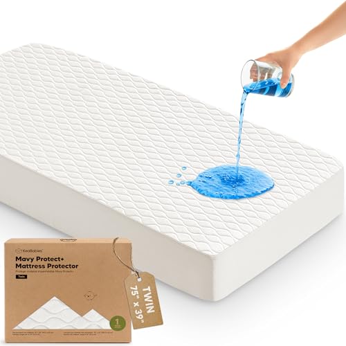 Image of 1-Pack Waterproof Twin Mattress Protector - Quiet Twin Size Toddler Mattress Protector Cover, 75 inchx39 inch, Kids Toddler Bed Sheets, Soft Absorbent Quilted Cotton, Machine Washable (Soft White, Twin)