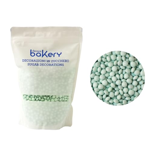 Decora, 5081195 Confezione da 1 Kg di Mini Lenti Cioccolato A Latte Verde Acqua, Dim. ⌀ 10 mm, Pronte all'uso, Con il 60% di cioccolato al latte, Confezione Bakery, Made in Italy