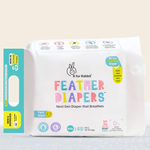 Image of R for Rabbit Pant Style Feather Diaper XXXL Size for Baby 18+ kgs 48 Units (24 Count, Combo Pack of 2)