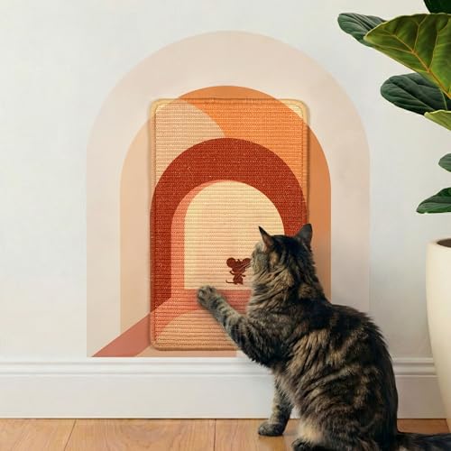 Wall Art Cat Scratcher - Decorative Wall Mounted Cat Scratcher with Removable Decal Wall Scratch Pad for Cats with Sisal Cat Scratcher Large Protective Wall Scratchers for Indoor Cats (Boho Mouse)