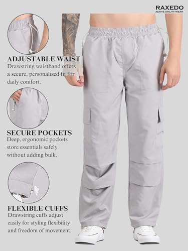 Image of Men's Water-Resistant Parachute Pants | Mens Bottom Wear | Cargo Pants for Men | Korean Pants for Man | Baggy Trackpants | Lightweight Multi-Pocket Utility Fit - Freedom to Move & All-Day Comfort