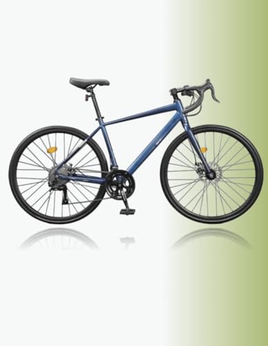 LumoLightロードバイク、700C、スピードアウトドアバイク、超軽量、フロントとリアのディスクブレーキ、アルミ合金フレーム、155?185cmの身長に適しており、通勤、学校、街乗り、競争の挑戦に適しています。 (ブルー【18速】ベンドハンドル) [並