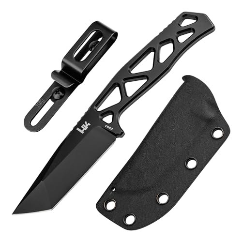 HECKLER & KOCH FX01 - feststehendes Skelett Messer 42a konform - taktisches Einsatzmesser mit Kydex-Scheide & Gürtel-Clip - EDC Neck Knife mit 7 5 cm Tanto Klinge schwarz - Vollmetall Outdoormesser