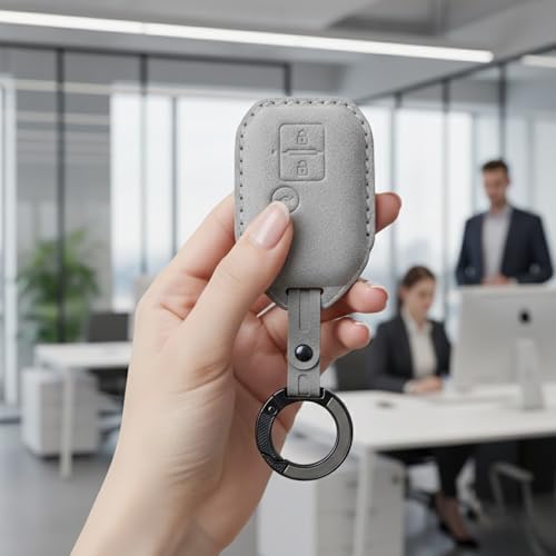 Image of KMH Alcantara Car Key Cover Compatible for Maruti Suzuki Swift, Dzire, Baleno, Ertiga 3 Button Shell Case Holder Full Key Protector Smart Keycover with Keychain (D3) Grey - Pack of 2