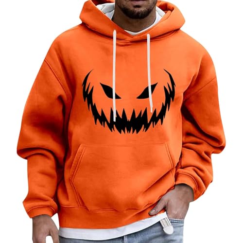 Men's Halloween Pumpkin Hoodie Sweatshirts Casual Long Sleeve Drawstring Hooded Shirt Fashion Holiday Events Blouse Plus Size