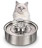 Fuente para Gatos Fuente para Gatos, 2L Bebedero Gatos de Acero Inoxidable, Bomba Muy Silenciosa, con 5 Filtros de Carbon Activado, 360° Bebedero Automático Mascotas, para Gatos y Perros pequeños