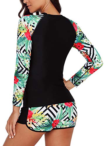 Runtlly Womens Long Sleeve Rash Guard Swimsuit Sun Protection Sport Wetsuit Two Piece Swimsuit Set S-XXXL LS910501 M Black