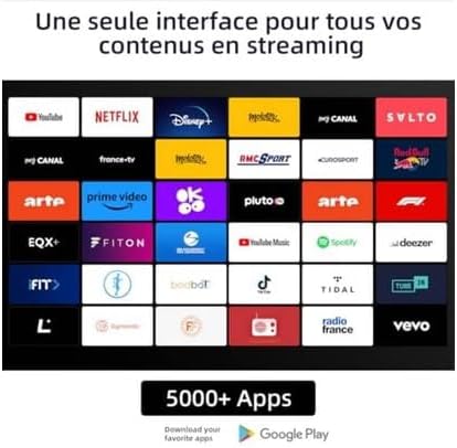 A display of various streaming applications available on the CHiQ U55QG7L QLED TV, including YouTube, Netflix, Disney+, and Prime Video.