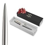 Parker Penna a Sfera Jotter | Acciaio inossidabile con dettagli dorate| | punta media con inchiostro blu | Confezione regalo | Materiale scolastico