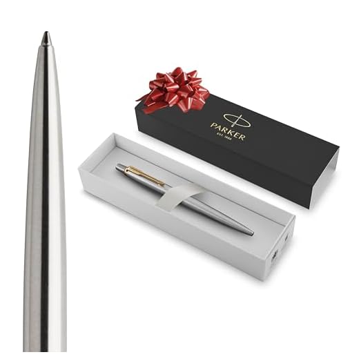Parker Penna a Sfera Jotter | Acciaio inossidabile con dettagli dorate| | punta media con inchiostro blu | Confezione regalo | Materiale scolastico