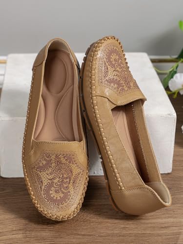 Image of Loafers for Women Leather Business Casual Shoes Comfortable Lightweight Penny Loafers Slip On Work Flats Moccasins Driving Boat Shoes