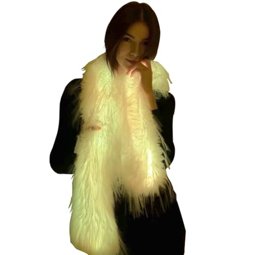 USB Rechargeable LED Scarf Light Up Scarves Glow Faux Fur Scarves Winter Furry Warm Scarf for Rave Dance Party Christmas Costume Men and Women