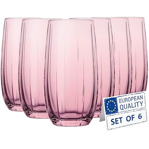 Biandeco Pink Highball Drinking Glasses Set of 6, Tall Glass Tumblers for Cocktail, Long Drink, Water, Juice, Ice Tea, Mojito, 16 oz Colored Bar Glassware Cover