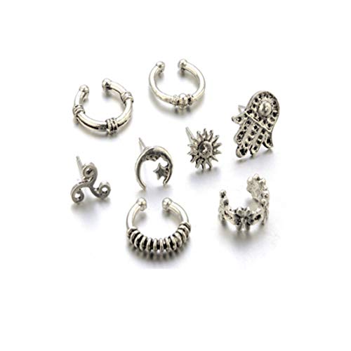 Cuff Earrings Set Ear Crawler Earring Climber Stud Ear Wrap Pin Vine Tribal Charm Vintage Clip On Jewelry Silver Hand Flower Sun Star Swirl