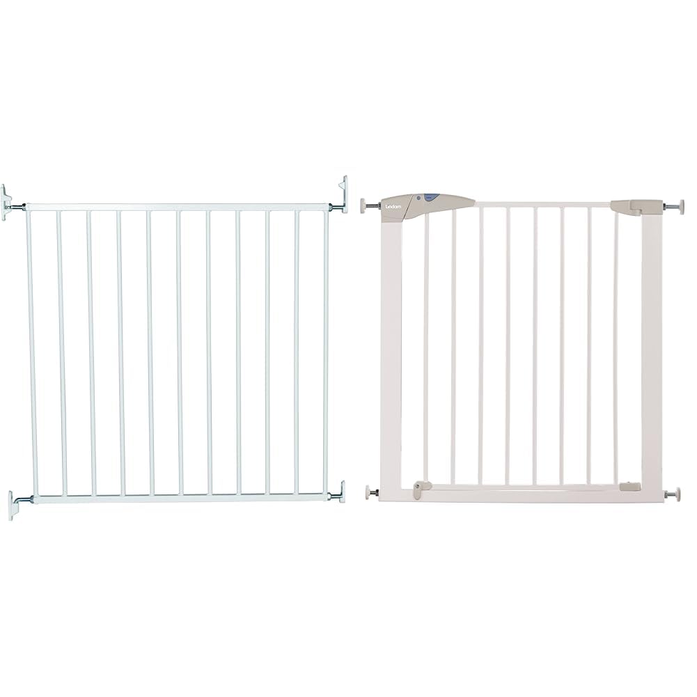 BabyDanAarhus Basic Metal Safety Stair Baby Gate 72cm - 78.5cm. White. Made in Denmark. & Munchkin Lindam Stair Gate, Sure Shut Axis Toddler & Baby Gate, 76-82cm, White