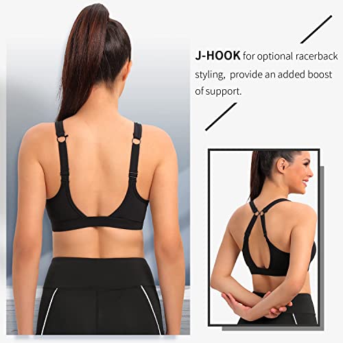 Cordaw Zip Front Closure Sports Bra Medium Impact High Support Workout Running Bra Padded For Post Surgery+J-Hook,Black M #TOP3