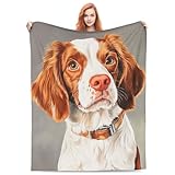 PXLNJHO Brittany Spaniel Blanket Gifts for Women Men Adults Dog Lovers, Aniaml Plush Fleece Throw Blankets, Cozy Soft Warm Bedding Decor for Sofa Living Room Travel 50'x60'
