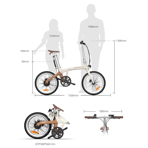 ADO AirCarbon Electric Bike Folding, 20" EBike for Adults, Ultra Light Weight 14.5 KG Electric Bicycle, Belt Drive/Bafang Motor/ECO and SPORT Mode/Anti-theft GPS/LCD/APP/Range Up To 100KM (Khaki) - Image 6