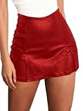 SOFIA'S CHOICE Women Faux Leather Slit Split Mini Skort High Rise Bodycon Short Skirt Red Small