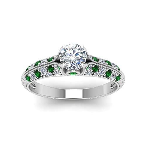 Image of Choose Your Gemstone 2 Row Milgrain Diamond CZ Ring 925 Sterling Silver Round Shape Vintage Engagement Rings Matching Jewelry Wedding Jewelry Easy to Wear Gifts US Size 4 to 12