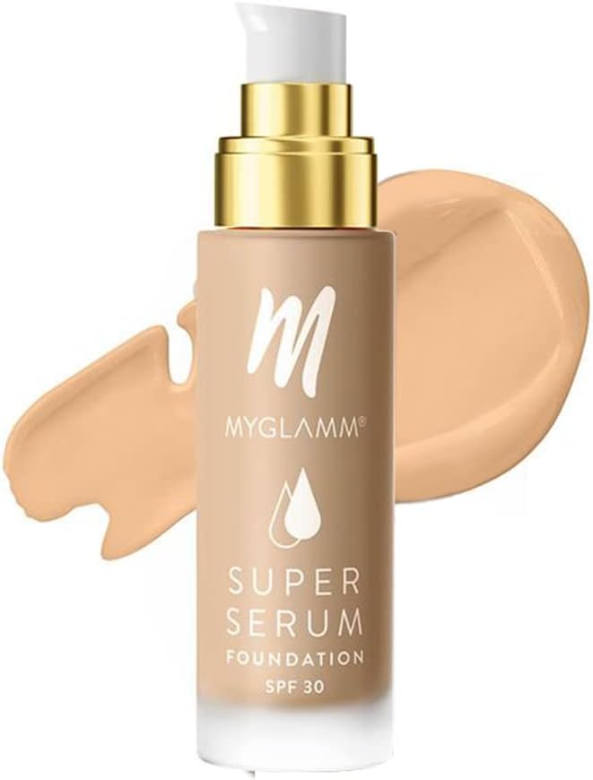 MyGlamm Super Full Coverage Serum Foundation - 202W Sunny, 33 Gm | Matte Finish Liquid With Hyaluronic Acid | 8 Hr+ Long Lasting & Hydrating With SPF 30 | For All Skin Types