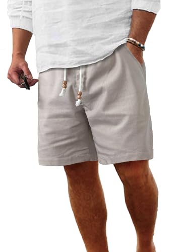Image of Comdecevis Men's Linen Shorts Casual Elastic Waist Drawstring Summer Beach Vacation Yoga Golf Shorts with Pockets