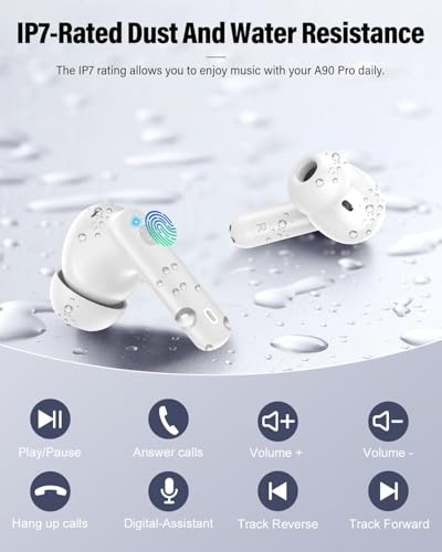 Wireless Earbuds, Bluetooth 5.4 Headphones In Ear with 4 ENC Mic, Ear Buds ENC Noise Cancelling 3D Bass Stereo, Bluetooth Earbuds 36H Playtime, Earphones IP7 Waterproof, Customization via App, White - Image 6