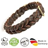 CopcoPet Hundehalsband aus Fettleder 30–34 cm x 15mm Braun – Geflochtenes Lederhalsband – Messing mit Dornschließe – Robust & verstellbar – Für kleine Hunde, ideal für Alltag & Training