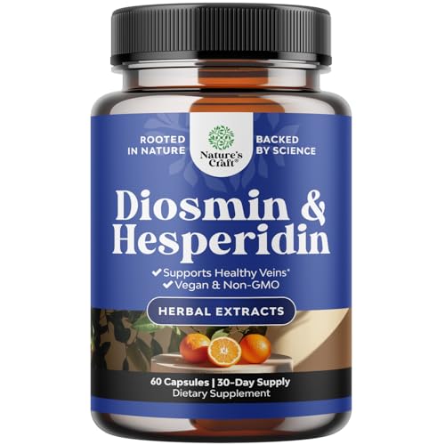 Diosmin Hesperidin 1000mg Complex for Adults - Bitter Orange Supplement for Varicose Veins Support Leg & Feet Blood Health - Diosmin & Hesperidin Supplements from Citrus Aurantium - 60 Count