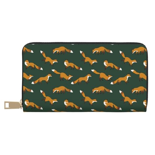 TZTTZT Cartera de piel con estampado de zorro verde oscuro para mujer, billetera plegable para múltiples tarjetas, cartera larga para mujer