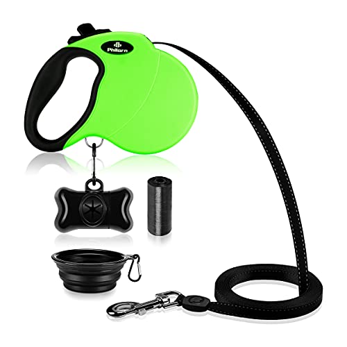 Philorn Correa Extensible Perro, 5m Cuerda para Perros Retráctil y Reflectante - Sin Enredos, Desbloqueo y Bloqueo con un Botón, Mango Antideslizante, para Perro Pequeño/Medio de hasta 20KG
