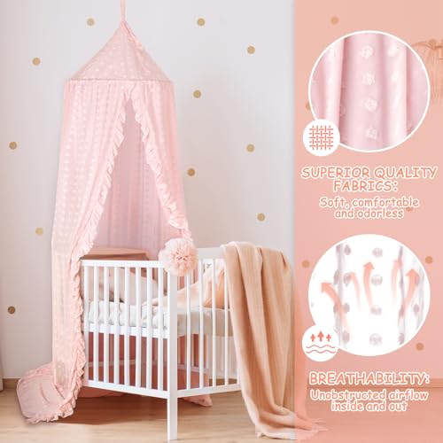 Image of Princess Bed Canopy for Girls - Crib Canopy for Bed - Mosquito Net for Bed, Kids Bed Canopy with Princess Room Decor for Girls Bedroom,Children's Reading Room Decor (Pink)