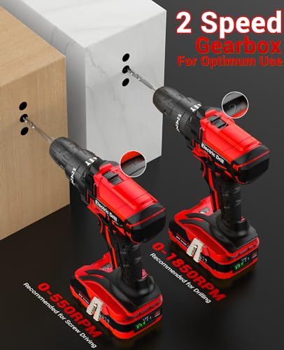 Power Drill Set 21V, Cordless Hammer Drill with 2 Batteries 2.0Ah,42N.m Max, 25+3 Torque, 2 Speed, LED Light, 20pcs Bits Electric Drills for Home 9 Power Drill Set 21V, Cordless Hammer Drill with 2 Batteries 2.0Ah,42N.m Max, 25+3 Torque, 2 Speed, LED Light, 20pcs Bits Electric Drills for Home - Image 9