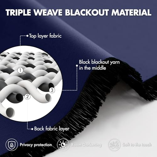 Image of ANRODUO Navy Blue Back Tab Blackout Curtains 84 Inch Long 2 Panels | Rod Pocket,Thermal Insulated Room Darkening Light Blocking Curtains for Living Room Bedroom Privacy,W42xL84