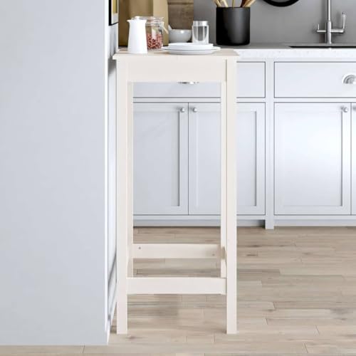 Table de bar blanche peu encombrante en pin massif pour optimiser un studio