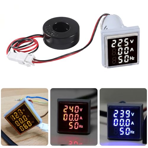 Image of Alinan 3 in 1 60-500V 0-100A AC Digital Ammeter Voltmeter, 22mm Square Digital Tube Screen with Transformer, LED Display Voltage Detector Current Tester Gauge (White)