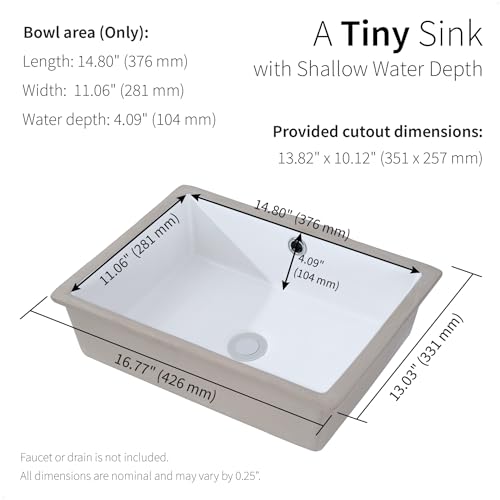 Amashen 62070004 17 Inch Undermount Bathroom Sink Rectangle thumb #2