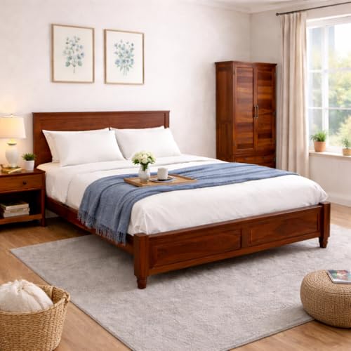 Image of Wudniture Solid Sheesham Wood King Size Bed | Strong & Durable Bed Cot, For Bedroom, 72 x 72 Inch Mattress, Mattress Not Included