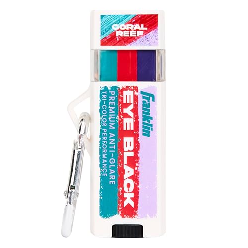 Image of Franklin Sports Eye Black Stick - Baseball Softball + Football - Coral /Teal | Reduces Sun + Stadium Glare, Non-Toxic Beeswax Formula, Smudge-Proof for Lacrosse + Game Day, Includes Carabiner Clip