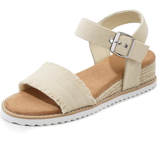 Image of Dodow Womens Espadrilles Wedge Sandals Closed Toe Mid Heel Ankle Strap Dress Sandals