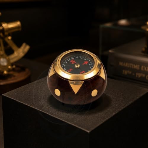 Brújula de Escritorio de Latón y Madera Artesanal miniatura 1