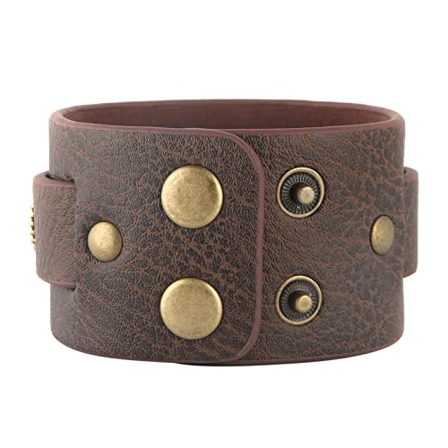 HZMAN Steampunk Alloy Gear Leather Wristbands for Men Women Bracelets Cuff Bangle Jewelry Brown Adjustable3