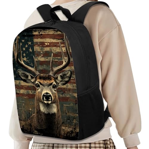 GIFTPUZZ Deer Boys Backpack with Lunch Box Pencil Case and Water Bottle Cover American Flag Backpack 10-12 for Sport School Cool Kids Bookbag Boys with Large Water Bottle Cover 4pcs2